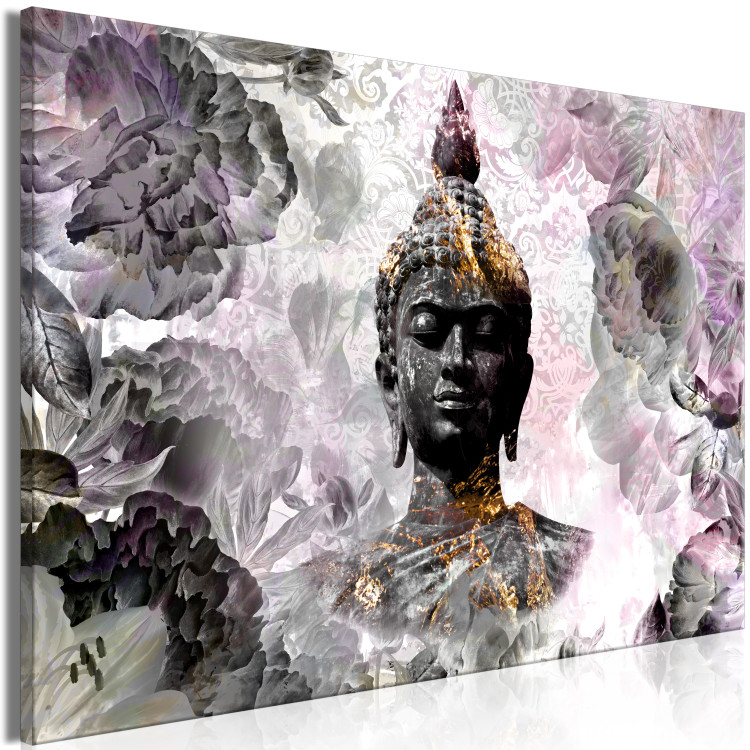 Canvas Print Gilded Buddha (1-piece) - oriental statue and Zen-style flowers 143877 additionalImage 2