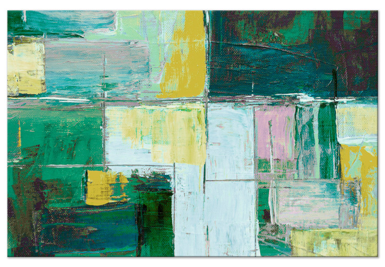 Canvas Print Oil Abstraction (1-piece) - geometric composition in greens 145177
