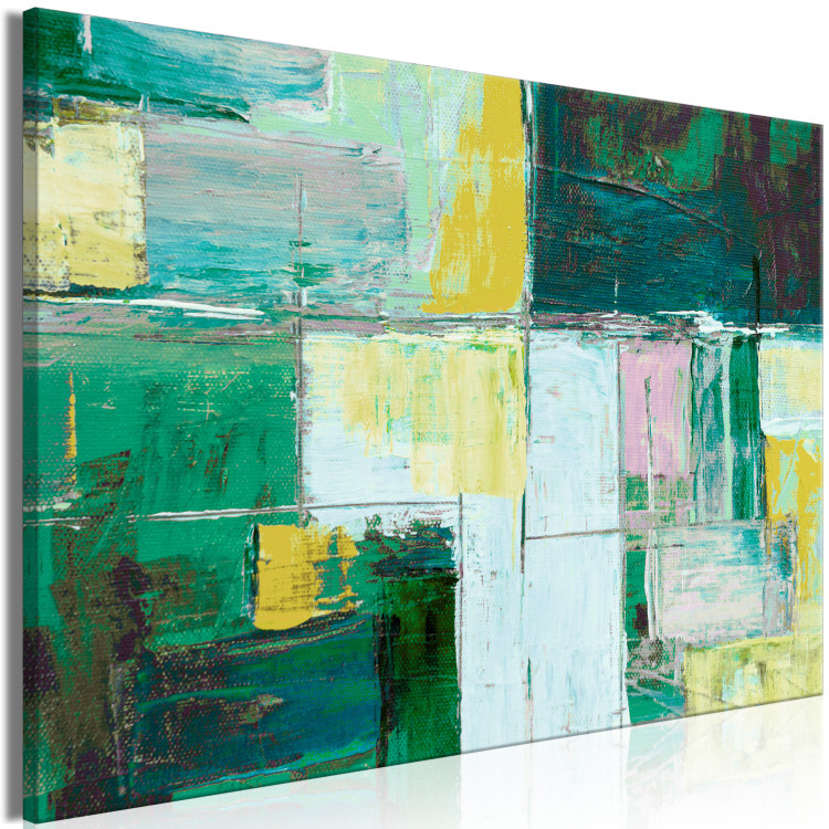 Canvas Print Oil Abstraction (1-piece) - geometric composition in greens 145177 additionalImage 2