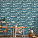 Wallpaper Turquoise Ocean in a Storm - Hand Drawn Waves in Retro Style 149877 additionalThumb 5