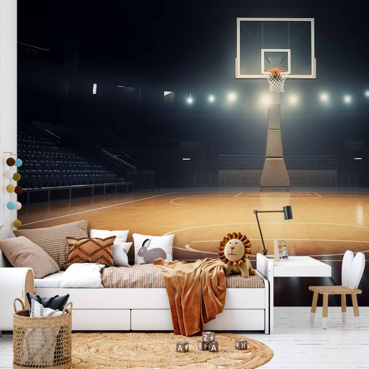 Photo Wallpaper Throwing to the Basket - Basketball Court in the Spotlight 150677