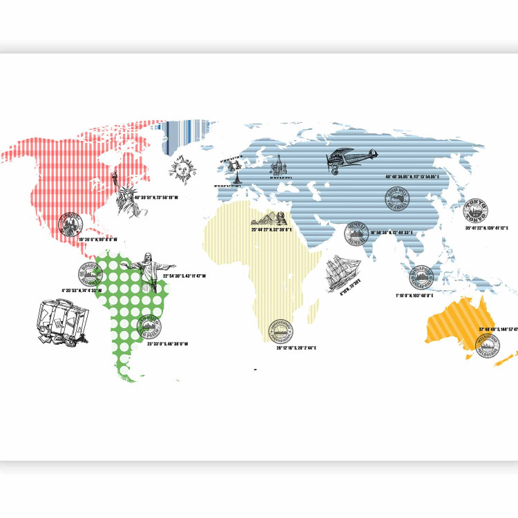 Wall Mural World map - outline of continents with coloured patterns on a white background 97077 additionalImage 5