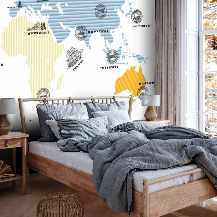 Wall Mural World map - outline of continents with coloured patterns on a white background 97077 additionalImage 2