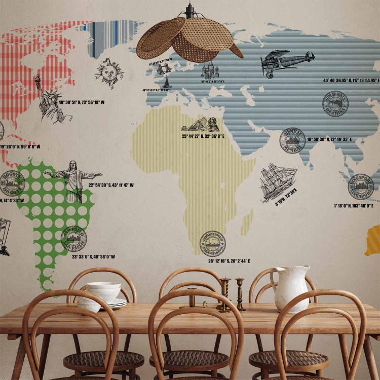 Wall Mural World map - outline of continents with coloured patterns on a white background 97077 additionalImage 6