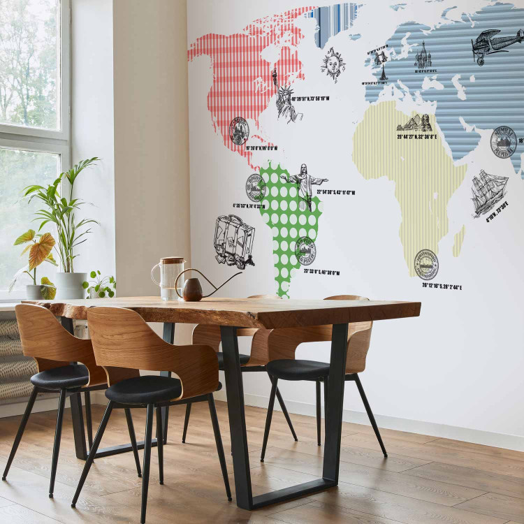Wall Mural World map - outline of continents with coloured patterns on a white background 97077 additionalImage 7