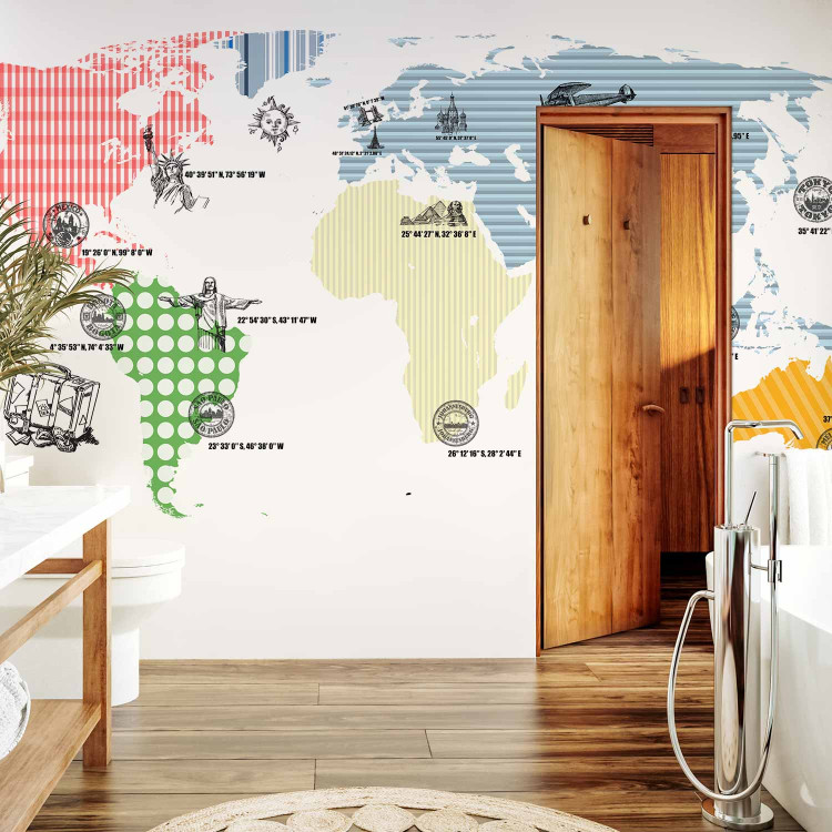 Wall Mural World map - outline of continents with coloured patterns on a white background 97077 additionalImage 8