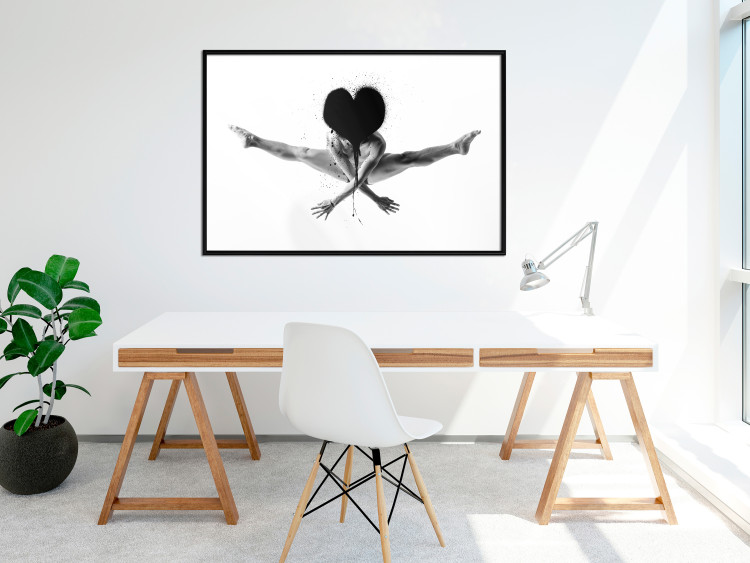 Wall Poster Leap - black and white composition with a man with a heart instead of a face 115187 additionalImage 4
