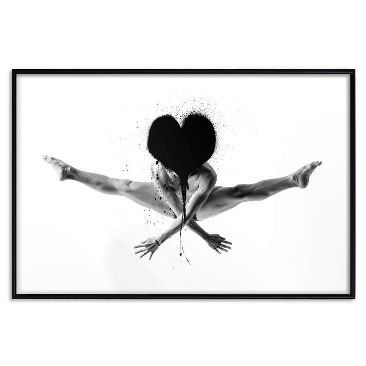 Wall Poster Leap - black and white composition with a man with a heart instead of a face 115187 additionalImage 15