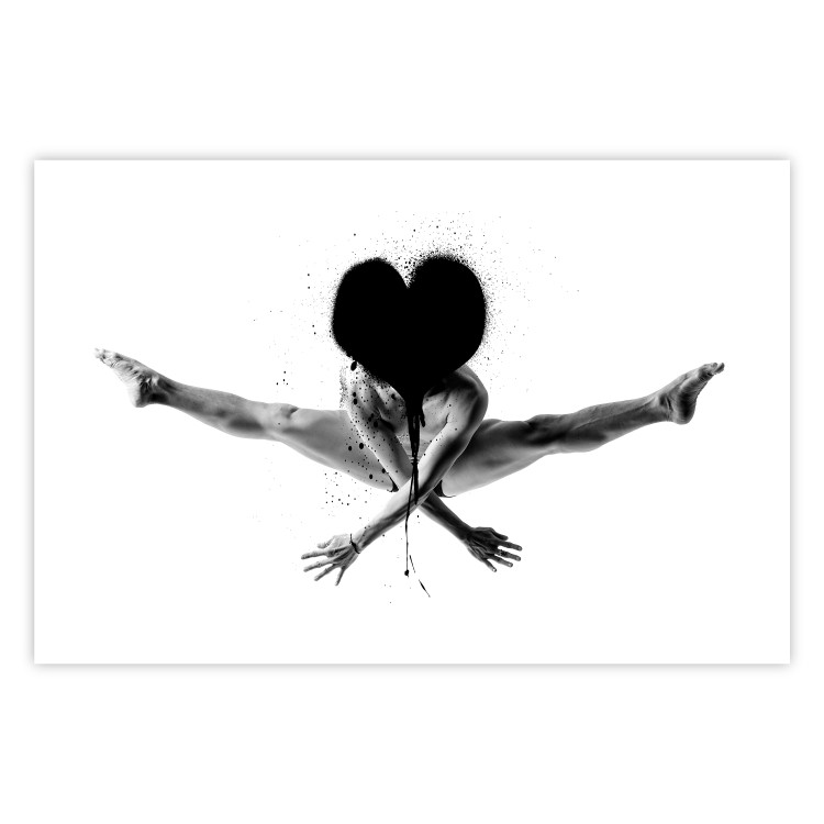 Wall Poster Leap - black and white composition with a man with a heart instead of a face 115187 additionalImage 19