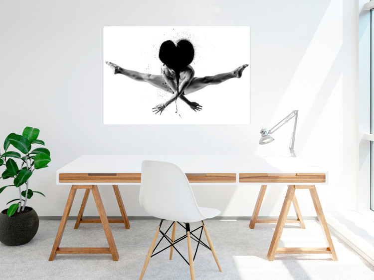 Wall Poster Leap - black and white composition with a man with a heart instead of a face 115187 additionalImage 17