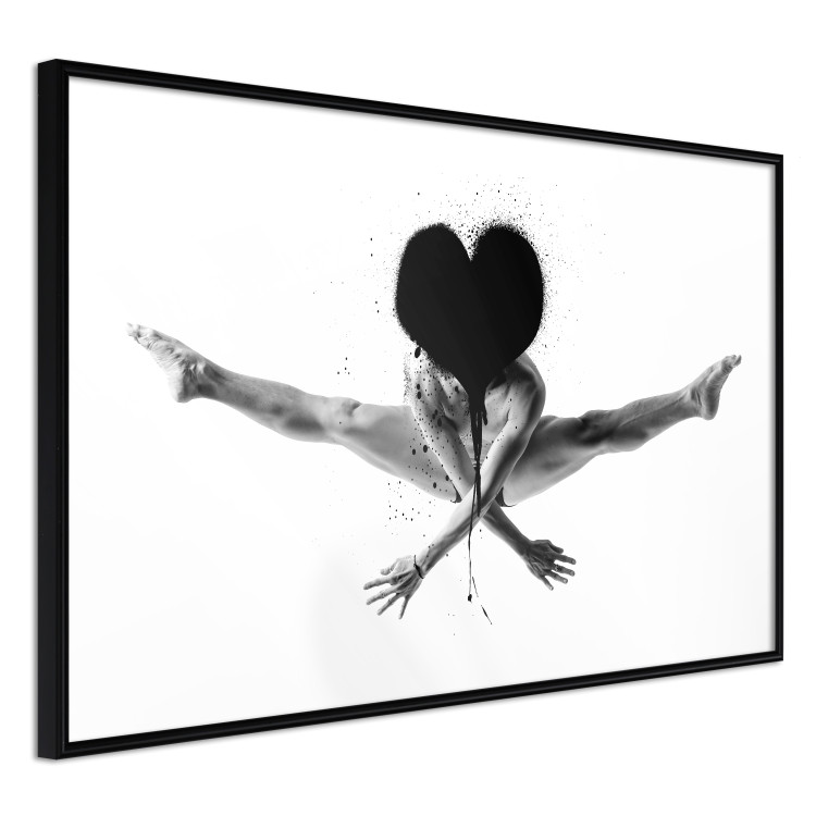 Wall Poster Leap - black and white composition with a man with a heart instead of a face 115187 additionalImage 11