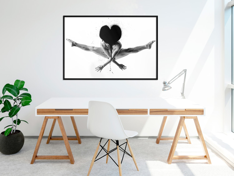 Wall Poster Leap - black and white composition with a man with a heart instead of a face 115187 additionalImage 3