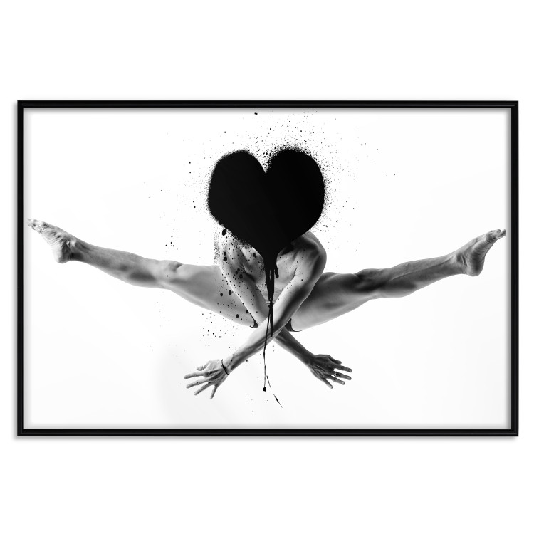 Wall Poster Leap - black and white composition with a man with a heart instead of a face 115187 additionalImage 18