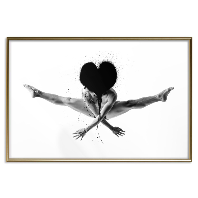 Wall Poster Leap - black and white composition with a man with a heart instead of a face 115187 additionalImage 14