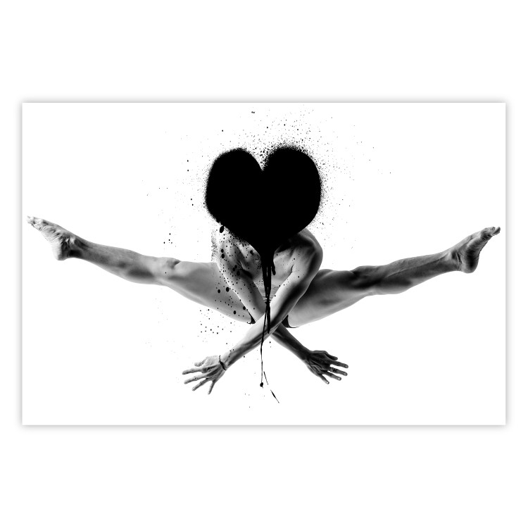 Wall Poster Leap - black and white composition with a man with a heart instead of a face 115187