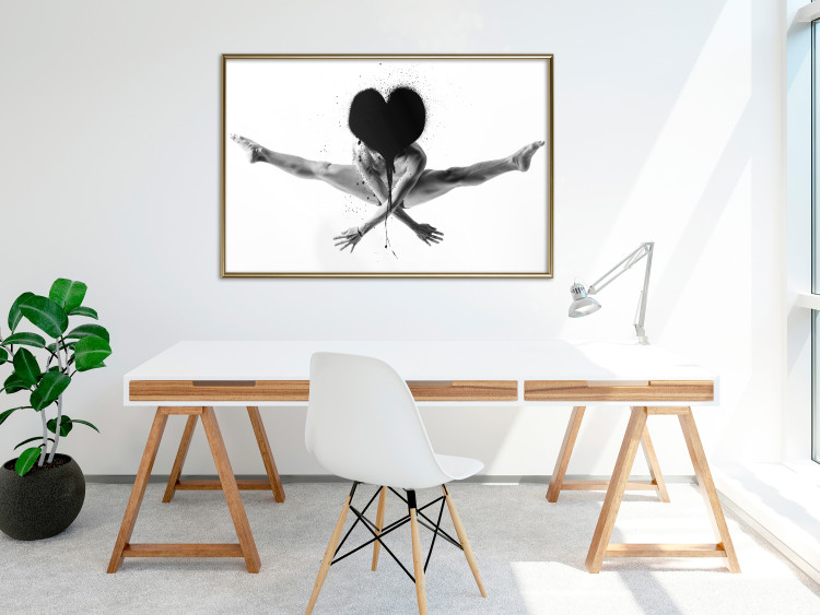 Wall Poster Leap - black and white composition with a man with a heart instead of a face 115187 additionalImage 5