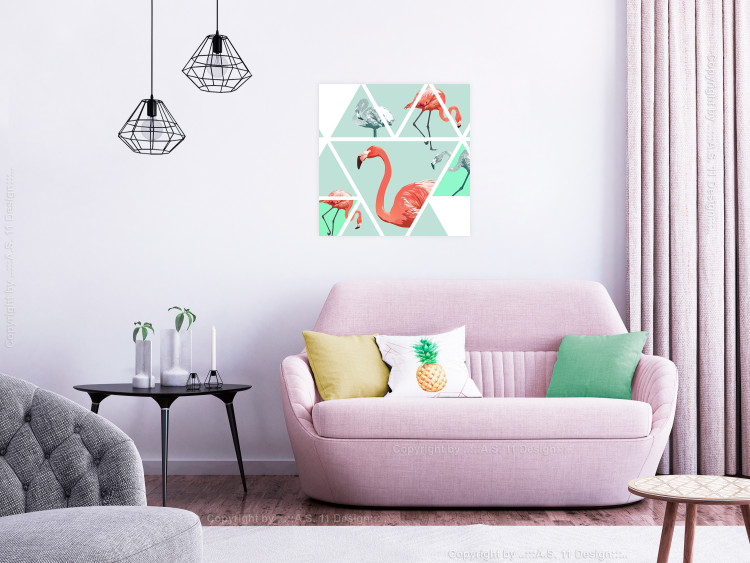 Wall Poster Geometric Flamingos - square - composition with pink birds and triangles 115287 additionalImage 23