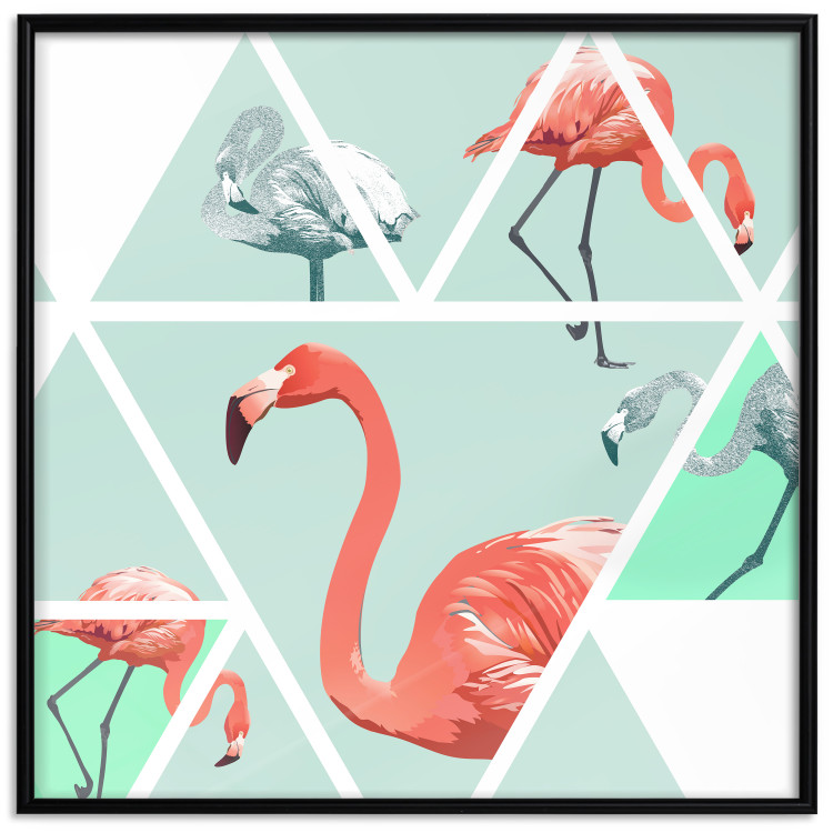 Wall Poster Geometric Flamingos - square - composition with pink birds and triangles 115287 additionalImage 24