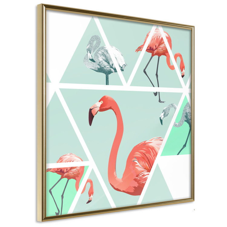 Wall Poster Geometric Flamingos - square - composition with pink birds and triangles 115287 additionalImage 2