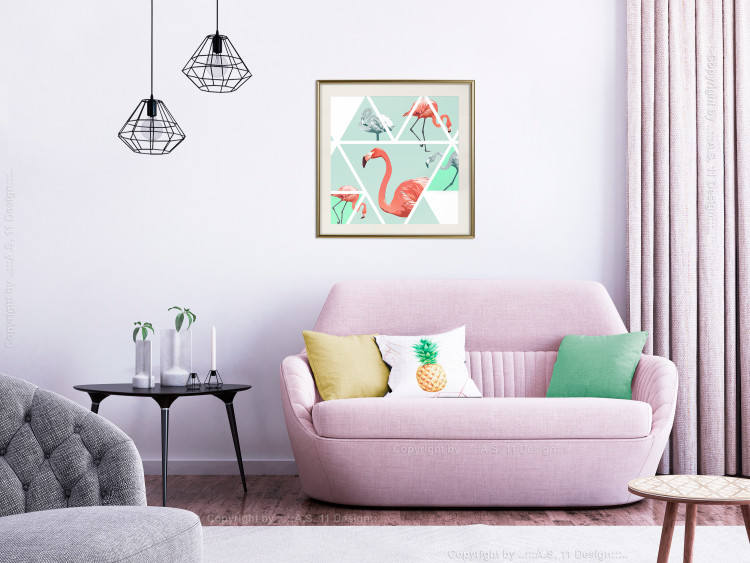 Wall Poster Geometric Flamingos - square - composition with pink birds and triangles 115287 additionalImage 21