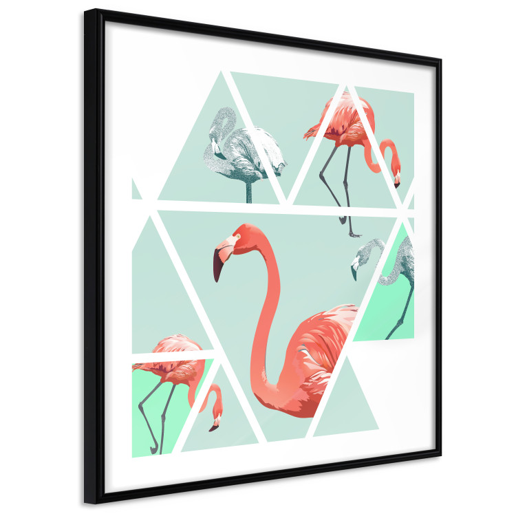 Wall Poster Geometric Flamingos - square - composition with pink birds and triangles 115287 additionalImage 3