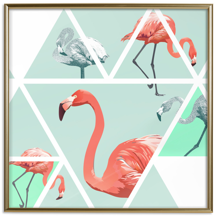 Wall Poster Geometric Flamingos - square - composition with pink birds and triangles 115287 additionalImage 20