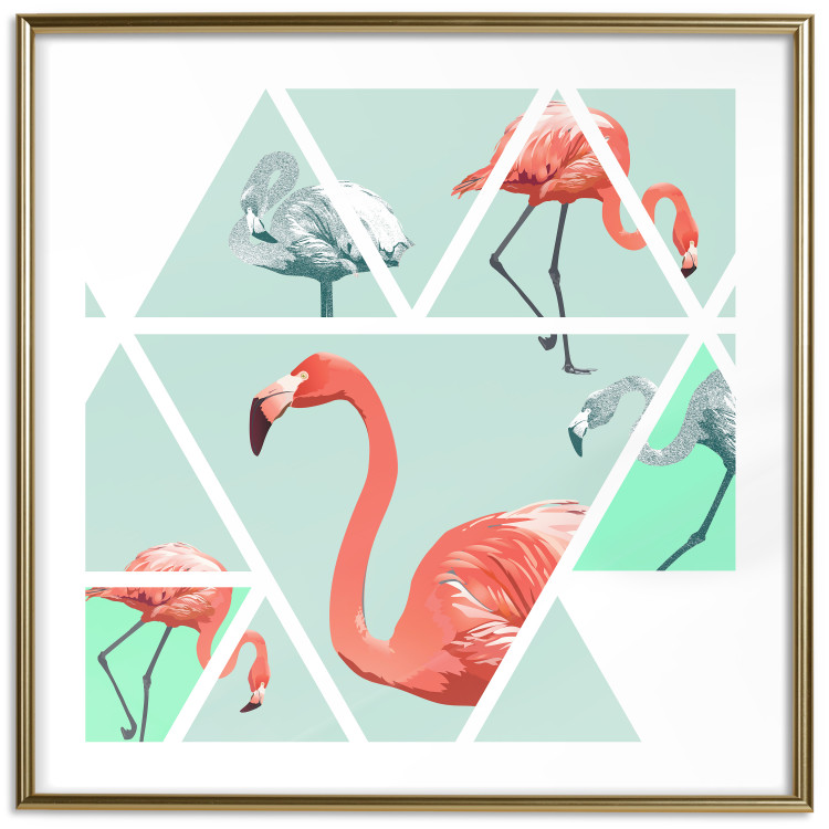 Wall Poster Geometric Flamingos - square - composition with pink birds and triangles 115287 additionalImage 14