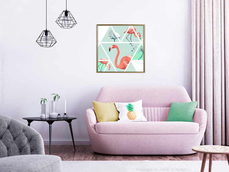 Wall Poster Geometric Flamingos - square - composition with pink birds and triangles 115287 additionalImage 9
