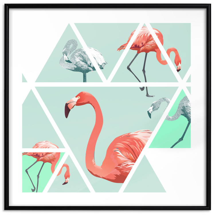 Wall Poster Geometric Flamingos - square - composition with pink birds and triangles 115287 additionalImage 15