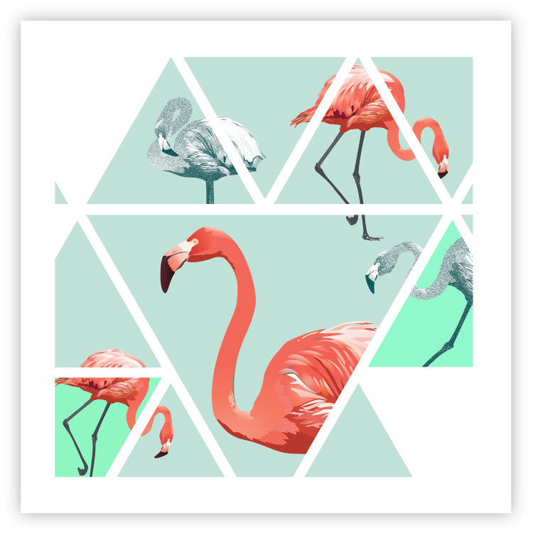 Wall Poster Geometric Flamingos - square - composition with pink birds and triangles 115287 additionalImage 19