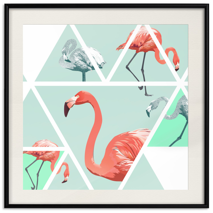 Wall Poster Geometric Flamingos - square - composition with pink birds and triangles 115287 additionalImage 18