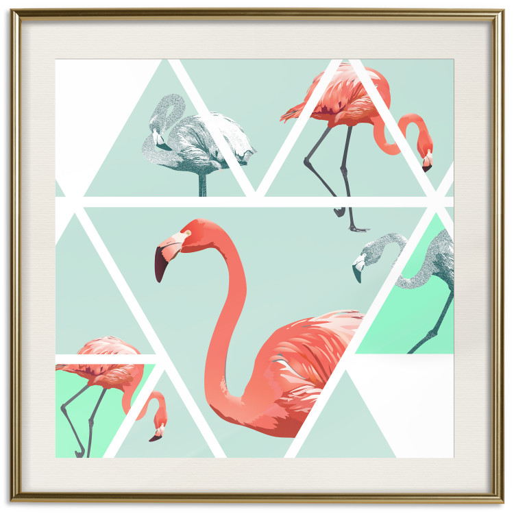 Wall Poster Geometric Flamingos - square - composition with pink birds and triangles 115287 additionalImage 19