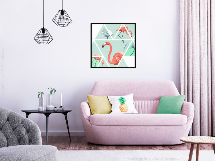 Wall Poster Geometric Flamingos - square - composition with pink birds and triangles 115287 additionalImage 10