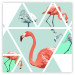 Wall Poster Geometric Flamingos - square - composition with pink birds and triangles 115287