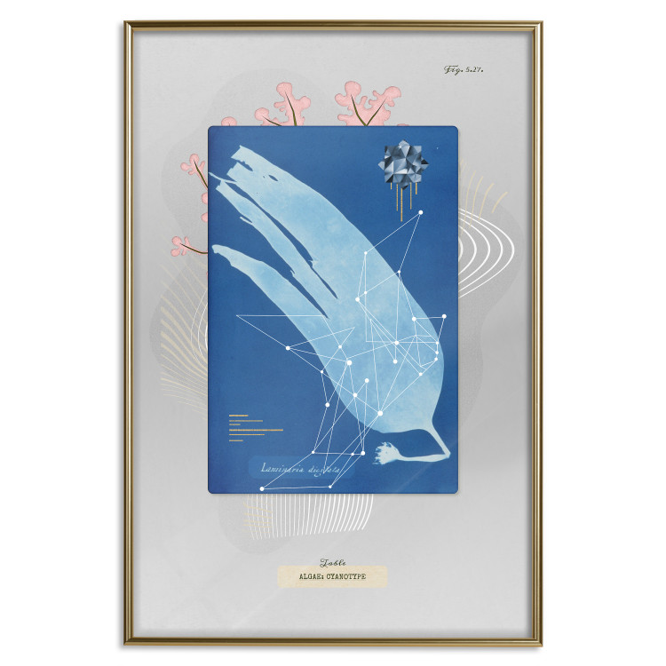 Wall Poster Algae - blue abstraction with a plant motif and texts on gray 116887 additionalImage 16