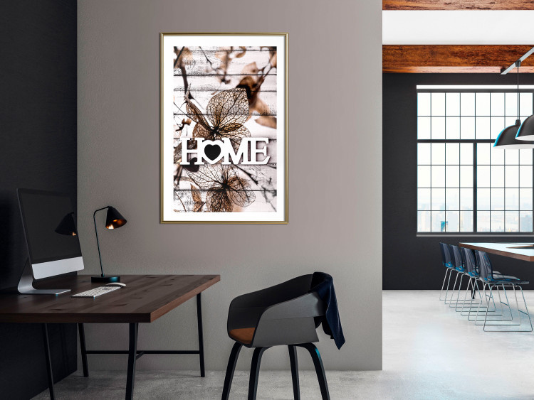 Wall Poster Living Home - autumn composition with a white inscription and flowers in the background 118287 additionalImage 17