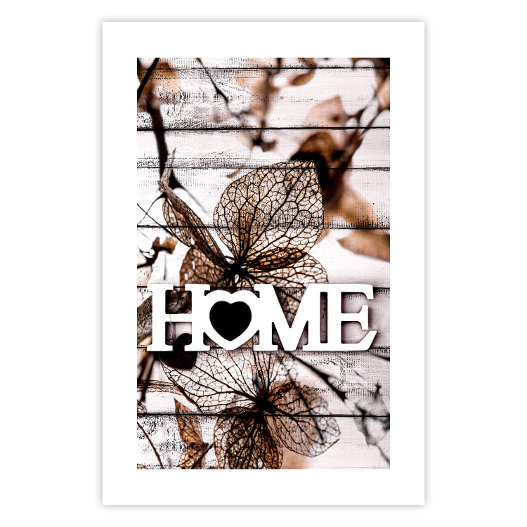 Wall Poster Living Home - autumn composition with a white inscription and flowers in the background 118287 additionalImage 18
