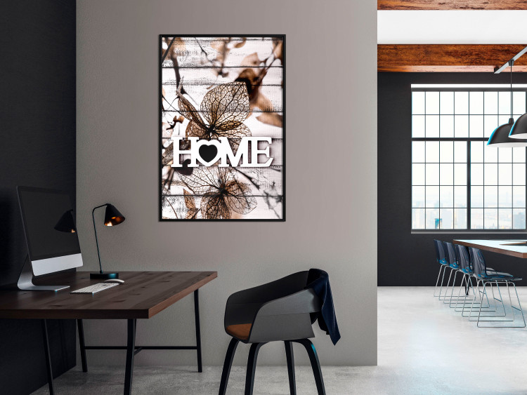 Wall Poster Living Home - autumn composition with a white inscription and flowers in the background 118287 additionalImage 4