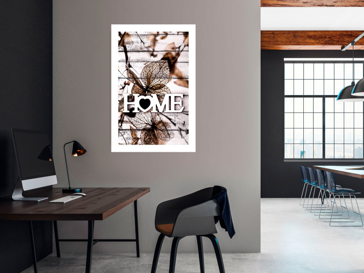 Wall Poster Living Home - autumn composition with a white inscription and flowers in the background 118287 additionalImage 2