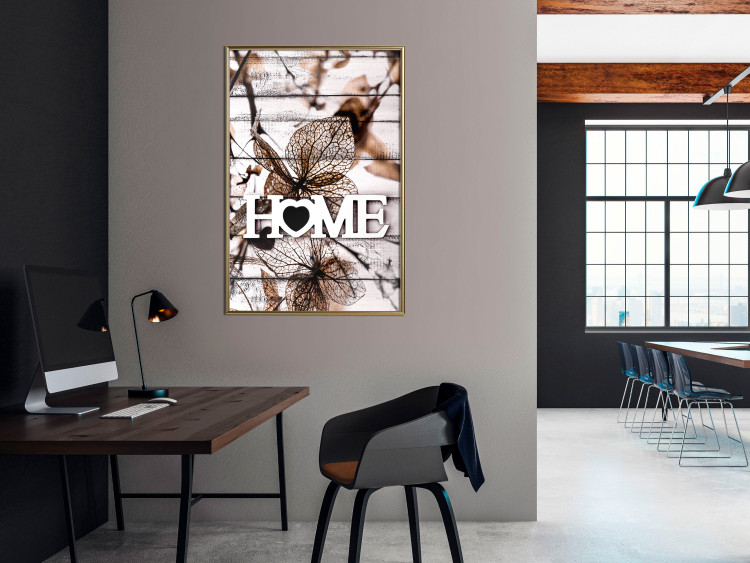 Wall Poster Living Home - autumn composition with a white inscription and flowers in the background 118287 additionalImage 3