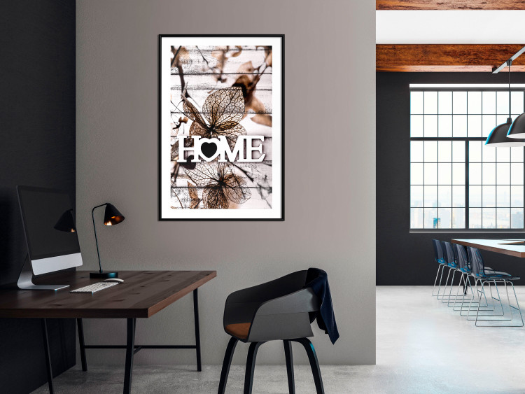 Wall Poster Living Home - autumn composition with a white inscription and flowers in the background 118287 additionalImage 12
