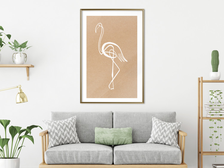 Wall Poster White Flamingo - delicate line art with a bird on a uniform beige background 118987 additionalImage 13