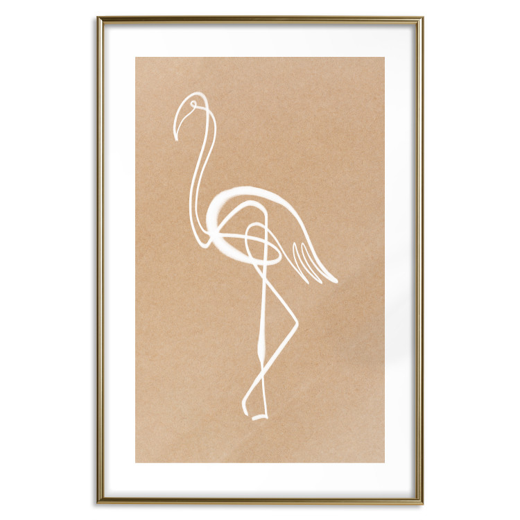 Wall Poster White Flamingo - delicate line art with a bird on a uniform beige background 118987 additionalImage 14
