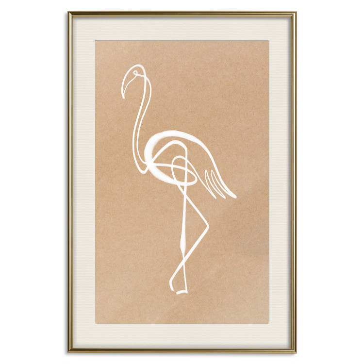Wall Poster White Flamingo - delicate line art with a bird on a uniform beige background 118987 additionalImage 19