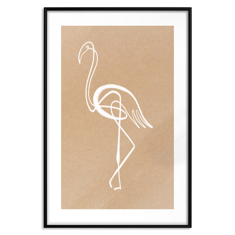 Wall Poster White Flamingo - delicate line art with a bird on a uniform beige background 118987 additionalImage 17