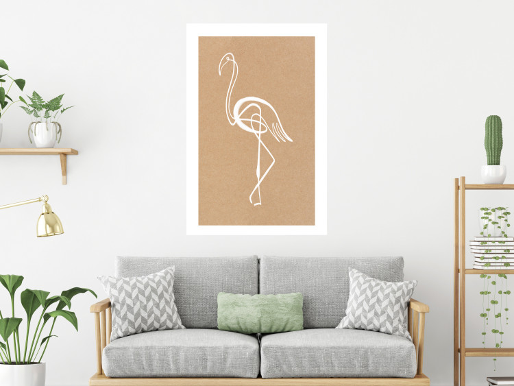 Wall Poster White Flamingo - delicate line art with a bird on a uniform beige background 118987 additionalImage 2