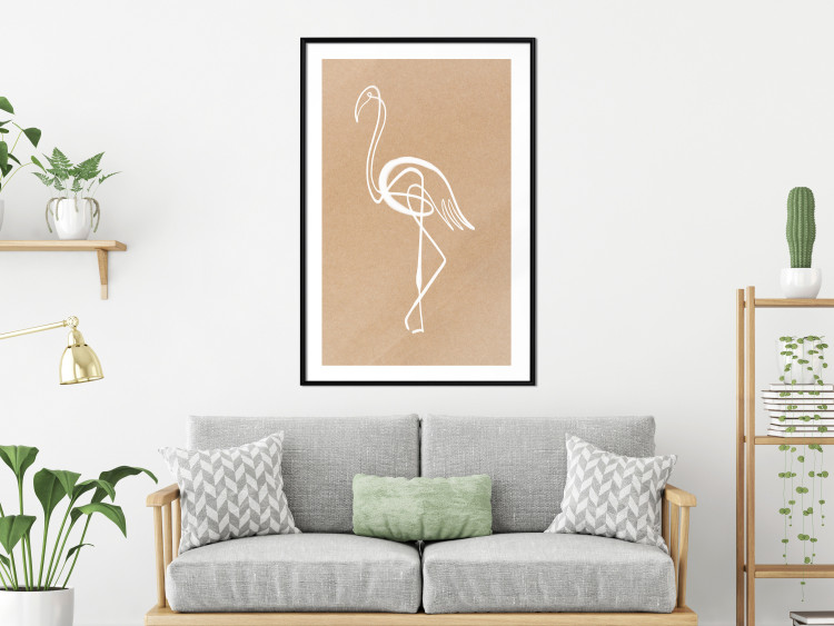 Wall Poster White Flamingo - delicate line art with a bird on a uniform beige background 118987 additionalImage 4