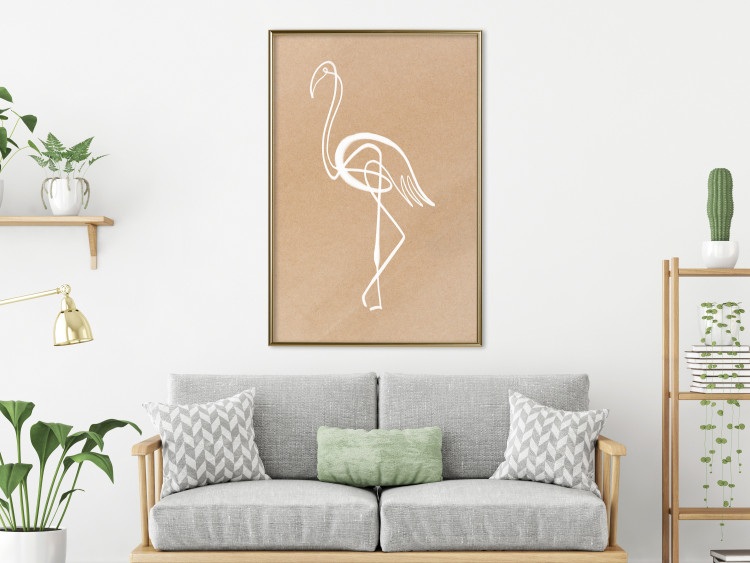 Wall Poster White Flamingo - delicate line art with a bird on a uniform beige background 118987 additionalImage 5