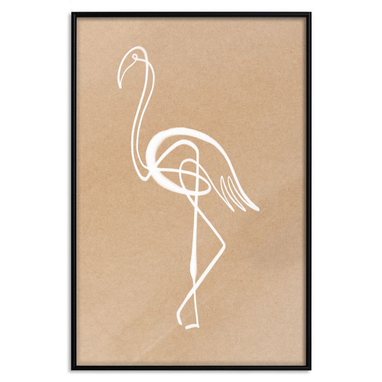 Wall Poster White Flamingo - delicate line art with a bird on a uniform beige background 118987 additionalImage 24
