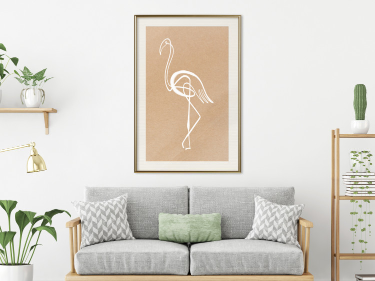 Wall Poster White Flamingo - delicate line art with a bird on a uniform beige background 118987 additionalImage 21